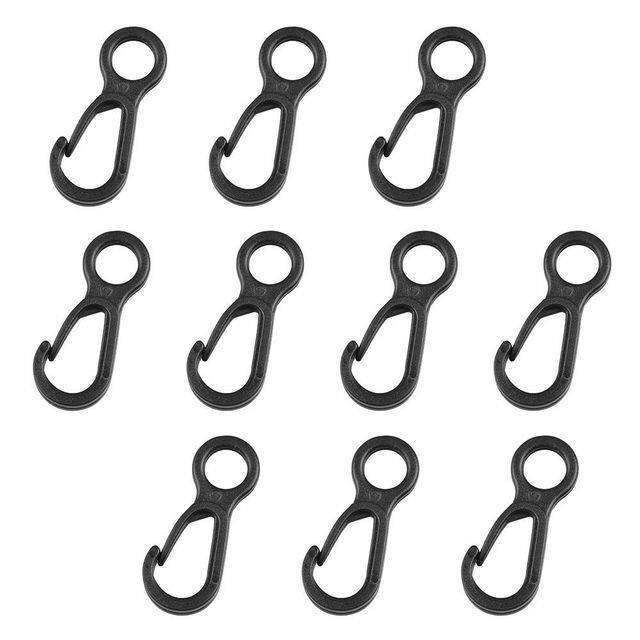 10pcs-camping-tent-pack-black-hook-plastic-3-5cm-quick-release-key-rings-spring-clip-mini-carabiner-hook-anti-slip-cord-tightene