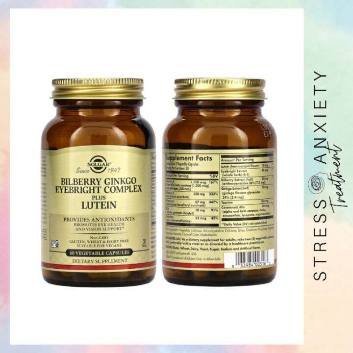 Solgar, Bilberry Ginkgo Eyebright Complex Plus Lutein, Capsules ...