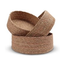 Kitchen Storage Basket Circular Woven Rush Straw Articles for Cosmetics Organizer Table Sundries Dried Fruit Bread Candy Tray