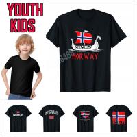 2023 new100 Cotton Youth Kids Boat Norwegian Flag Norway Viking Ship T-Shirt For Children T Shirt Tops Boy Girl Tee