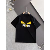 Fendi เสื้อยืดแขนสั้นของผู้ชายพิมพ์ลายคอกลม Logo Huruf ตาสัตว์ประหลาดแบบหลวมขนาดเล็กสีตัดกัน