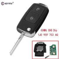 【Direct-sales】 islwpi KEYYOU 2พลิกกุญแจรถระยะไกล Fob สำหรับโฟล์คสวาเกน VW G Olf 4 5 P Assat B5โปโล T Ouran 434เมกะเฮิร์ตซ์ ID48ชิป1J0 959 753 AG