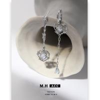 [COD] ice blue love tassel earrings 925 silver needle niche temperament cool feeling asymmetrical ins ear