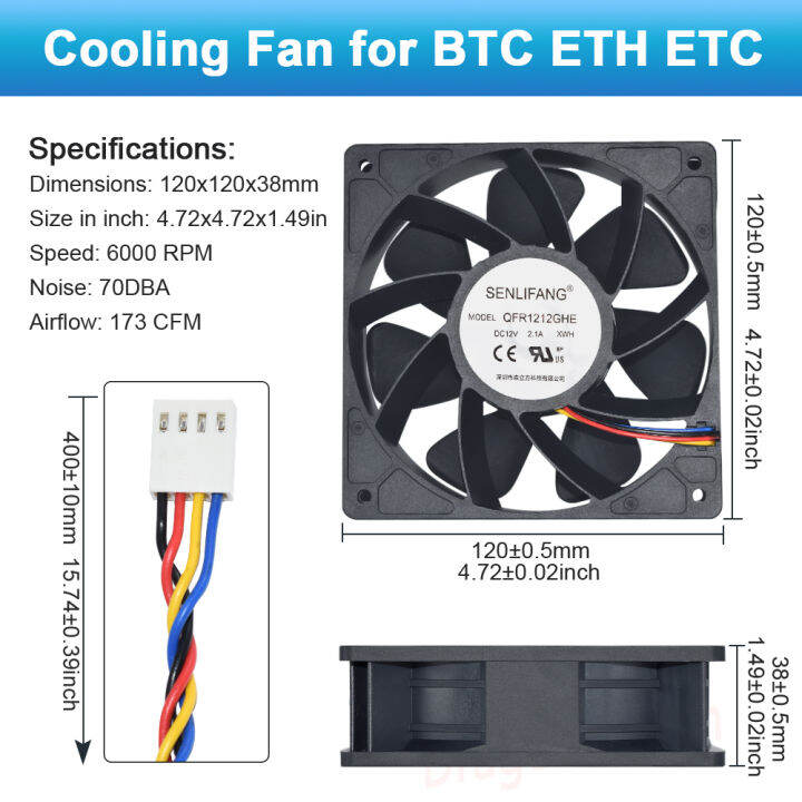 senlifang-sg121238bsqfr1212ghe-dc-12v-2-1a-s7-s9-t9-l3-btc-eth-mining-double-ball-bearingcooling-fan-120-120-38mm