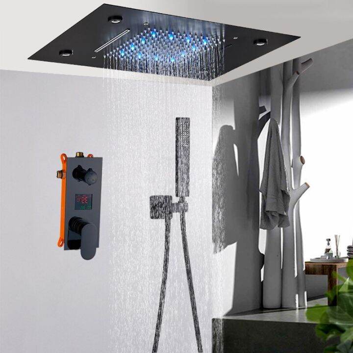 Ceiling LED Rainfal Shower Head Smart Remote Control Multiftion Embed