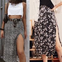 Sexy Leopard Print Split Skirts Women High Waist Elastic Split Midi A line Skirt Streetwear Fashion Long Skirt for Women Female