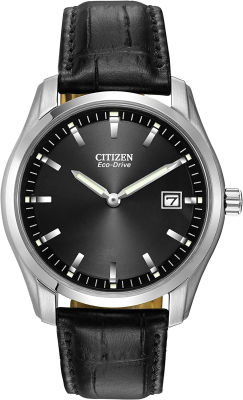 Citizen Eco-Drive Corso Mens Watch, Stainless Steel, Classic Black Strap, Black Dial