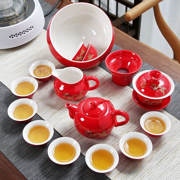 ขายเฉพาะจุดชุดน้ำชาสำหรับใช้ในบ้านครบชุด-ชุดน้ำชากังฟูเซรามิก-กาน้ำชาแต่งงานฝาถ้วยชาพิธีชงชาเครื่องชงชา