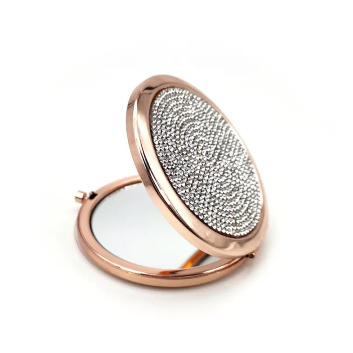 flip-cover-mirror-water-diamond-portable-mirror-rotundity-metal-makeup-mirror