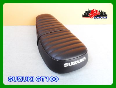 SUZUKI GT100 "BLACK" COMPLETE DOUBLE SEAT with SCREEN // เบาะ เบาะรถมอเตอร์ไซค์  สีดำ ผ้าลอน พร้อม สกรีนอักษร สีขาว สินค้าคุณภาพดี