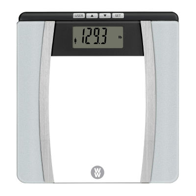 Weight Watchers Scales by Conair BathroomScale for Body Weight,Glass Digital Scale with Body Analysis Measures Body Fat,Body Water,BMI&amp;Bone Mass for 4Users,Measures Weight up to 400Lbs.in Black&amp;Silver Black/Silver