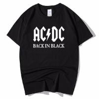 Funny Mens เสื้อยืด AC DC สีดำกลับ Graphic Tee ฝ้ายแขนสั้นด้านบน