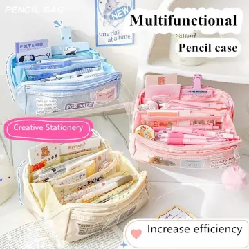 Large Capacity Pencil Case Multiple Pouch Canvas Pencil Case Stationery Bag  Holder Student Pencil Case Make up Cosmetic Pouch 