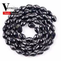 8x11mm Black Faceted Teardrop Austrian Crystal Glass Beads For Needlework Jewelry Making Diy Bracelet 60pcs/lot