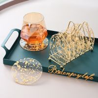 Acrylic Gold Foil Coaster Heat Insulation Table Mat Anti-skid Cup Holder Milk Mug Coffee Cup Place Mats Kitchen Table Decorative Cups  Mugs Saucers