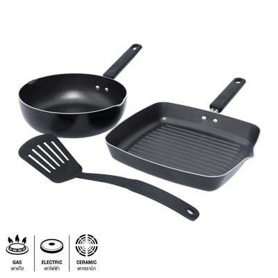 "Buy now"ชุดเครื่องครัว Non Stick MEYER รุ่น 21881-T (ชุด 3 ชิ้น) สีดำ*แท้100%*