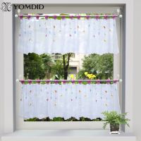 【YD】 Wear Rod Floral Embroidery Short Curtain Pastoral Room Curtains Half Panel Drapes Valance