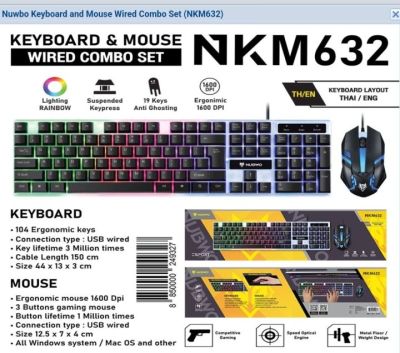 Nubwo NKM-632 มีไฟ Gaming Keyboard &amp; Mouse Combo คีย์บอร์ด &amp; เมาส์เกมมิ่ง