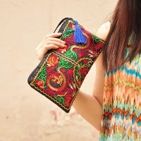 Exquisite Handbag Fashion Handbag Zipper Wallet Womens Handbag Satin Long Wallet Ethnic Style Wallet