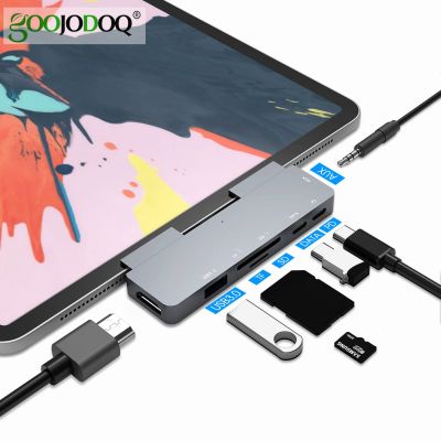 USB C ฮับ60W สำหรับ iPad Pro ชาร์จ PD MacBook Air สลับเป็น HDMI-USB ที่เข้ากันได้ USB 3.0อะแดปเตอร์ Type-C โทรศัพท์กับช่องเสียบหูฟัง FONA
