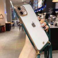 【สายคล้องโทรศัพท์】เคสโทรศัพท์นิ่มแบบใสคาดตัวแบบชุบสำหรับ iPhone 12 Mini 11 Pro XS Max XR 7 8 Plus SE 2ปลอกเชือกห้อยโซ่สายสร้อยคอ