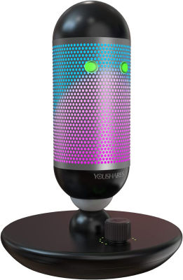 YOUSHARES PC USB Gaming Microphone - RGB Computer Mic for Recording Streaming, Podcast, YouTube, Twitch, Zoom Meeting, Desktop Condenser Mike for Laptop, Mac, PS4, PS5 - Professional Recording black