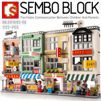 บล็อกตัวต่อร้านค้าตึกแถวขนาดใหญ่ พร้อมมินิฟิกเกอร์ 10 ตัว SEMBO BLOCK 601095-601096 จำนวน 1122 ตัว