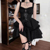 Gothic Dress2023ใหม่ชุดสั้น Dark Gothic สไตล์ Slim อารมณ์สีดำ Halter Pure Desire ชุด Femath Dress