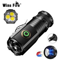 Mini LED Flashlight 3LED Ultra Strong Light Flash Light Portable USB Rechargeable Built-in Battery with Pen Clip and Tail Magnet Rechargeable  Flashli