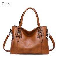 EHN Leather Tote Bag for Women Retro Large Capacity Lady Bags