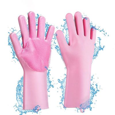 1 Set Multi-use Silicone Scrubber Rubber Dish Washing Gloves Kitchen Help Durable Dusting Pet Care Household Cleaning Tool Safety Gloves