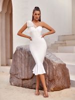 ♘✲ Seamyla Summer Women One Shoulder Bandage Dress Fashion Mesh Mermaid Bow Elegant Wedding Party Evening Midi Club Dress Vestidos