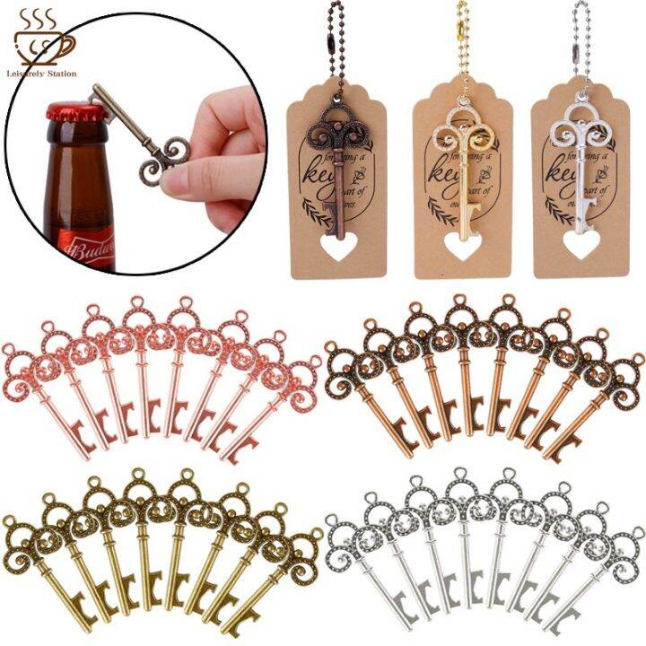 1Set Vintage Key Bottle Opener with Key Chain and Card Wedding Creative