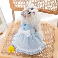 [Free ship] big bow lace spring and summer puppet cat dog princess style two-legged pet clothes