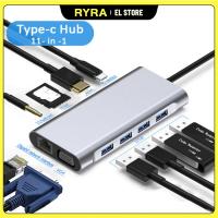 RYRA USB Type C Hub Adapter 11 In 1 Dual USB Type C Dock For MacBook With 4K HDMI-Compatible USB C USB3.0 SD/MicroSD Card Reader