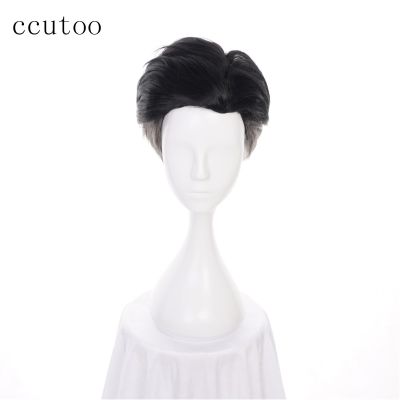 Ccutoo 30Cm Men Short Black Grey Mix Synthetic Wig YURI!!! On ICE Otabek ALTIN Slicked-Back Cosplay Wig