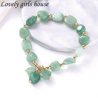 【♡Lovely girls house♡】สร้อยข้อมือหินธรรมชาติสีเขียวไม่สม่ำเสมอแฟชั่นลูกปัดผิดปกติ Charms Hearts สายรัดข้อมือยืดสร้อยข้อมือสำหรับผู้หญิง