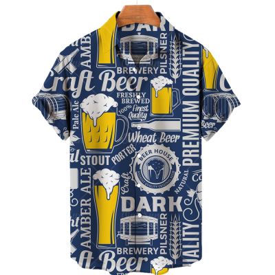 【Feb】 Men 39;s Shirts Vintage Beer 3D Print Tops Hawaiian Shirt Beach Ahloa Shirts Short Sleeves Lapel Buttom Down European Clothing 5XL