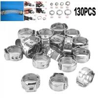 ♞ 130PCS Stainless Steel Single Ear Hose Clamp 5.8-21mm Crimp Hose Clamp Kit Assortment