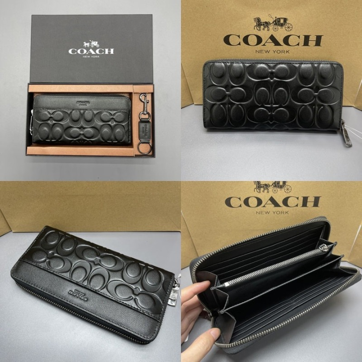 top-100-original-coach-new-mens-wallet-purse-long-wallet-zip-wallet-card-wallet-clutch-fold-over-wallet-with-keychain-mens-business-leisure-long-zipper-wallet-handbag