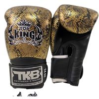 Top King Boxing Gloves Snake Black Gold (12,14,16 oz.) Sparring Muay Thai MMA K1 นวมซ้อม ท็อปคิงส์ ลายงู สีดำ เหลืองทอง หนังแท้ ผลิตในประเทศไทย