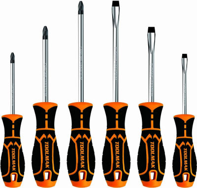 TOOLMAK 6PCS Professional Magnetic Tip screwdriver Set with 3 Flat Tips and 3 Phillips Non-Slip Handle for Home Repair Improvement Craft and More 6PCS screwdriver