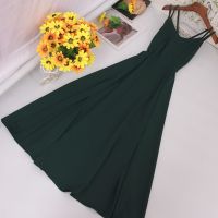 Vacation Beach Skirt V-neck Cross Sling Dress Women Halter Slim Split Skirt Dress