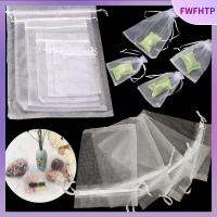 FWFHTP 25/50PCS ลูกอม บรรจุเครื่องประดับ ปาร์ตี้ซัพพลาย ถุงของขวัญ Organza Gauze ซอง กระเป๋าหูรูด ถุงสีขาว