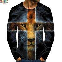 【ร้อน】ผู้ชาย39; S Lion ยาวเสื้อยืด3D พิมพ์แขนยาวสัตว์กราฟิกยาวประเดิมแบบ Tops ผู้ชาย/ผู้หญิง Tee