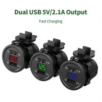 12V 24V Dual USB Charger Socket With LED Display And Dust Cover Car Motorcycle Power Socket Adapter 5V 2.1A Waterproof