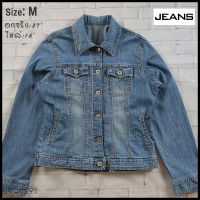 JEANS อกจริง37 ไซส์ M เสื้อแจ็คเก็ตยีนส์ เสื้อยีนส์แขนยาวหญิง เนื้อผ้านุ่มใส่สบายใส่คลุม มีเป๋าข้างเป๋าในสวยๆ