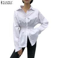 ZANZEA Women Korean Street Fashion Long Sleeve Turn-Down-Collar Solid Color Buttons Down Daily Casual Shirt