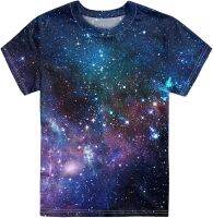 UZZUHI Galaxy Starry Tshirt 15-16 Years Tee Top Boys Short Roundneck Sleeved Child Tops Tees Outfits Modern Undershirt Summer Clothes for Tennis Dance Hiking Running