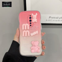 AnDyH เคสโทรศัพท์สำหรับ OPPO Reno 2Z เคส2F 3D ตัวอักษรหมีน่ารักดีไซน์รูปการ์ตูนป้องกันกล้องซิลิโคนนิ่มแบบไล่ระดับสีพรีเมี่ยมเคสป้องกันด้านหลังเป็นเคสคู่